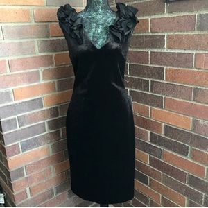 Black Ruffle Velvet Sheath Dress
